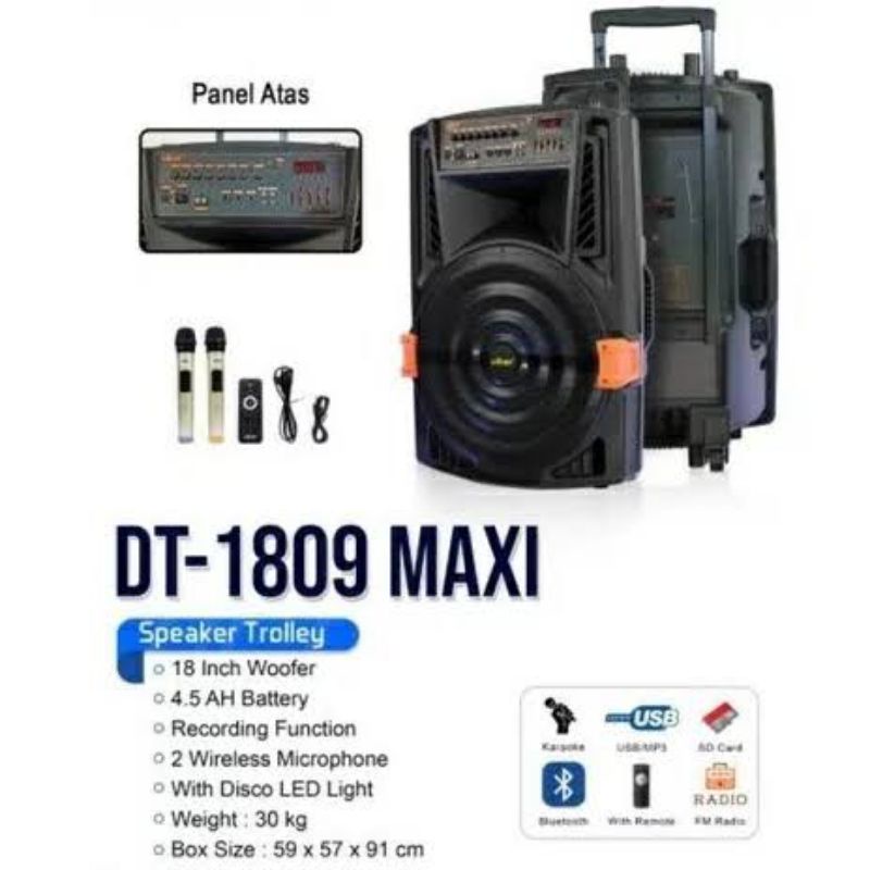 Speaker Aktif Portable DAT 18 inch DT-1809 Bluetooth Karaoke Super Bass 2 Mic