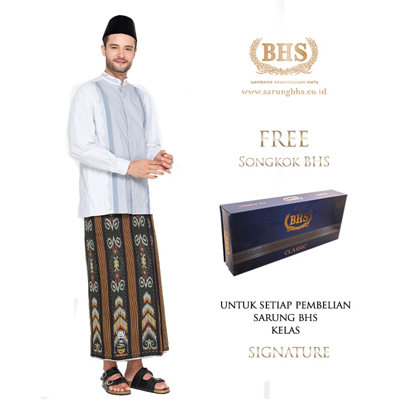 Sarung BHS Signature Gold Motif Kawung Sersan Dua Warna Hitam Coklat