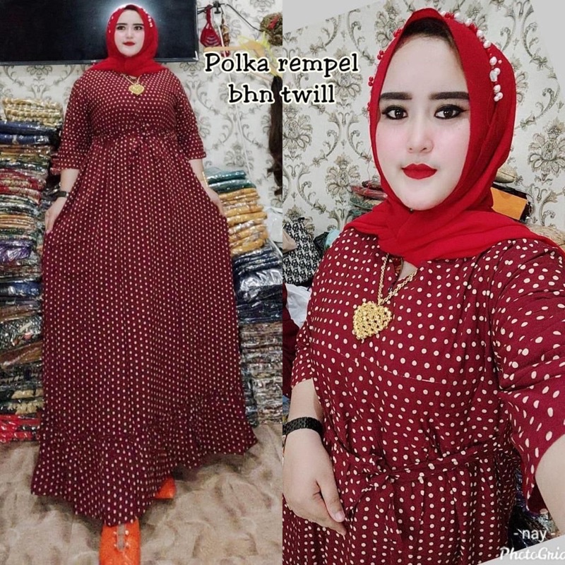 [Tebal Anti Sobek]Gamis jumbo cabutan busui polka