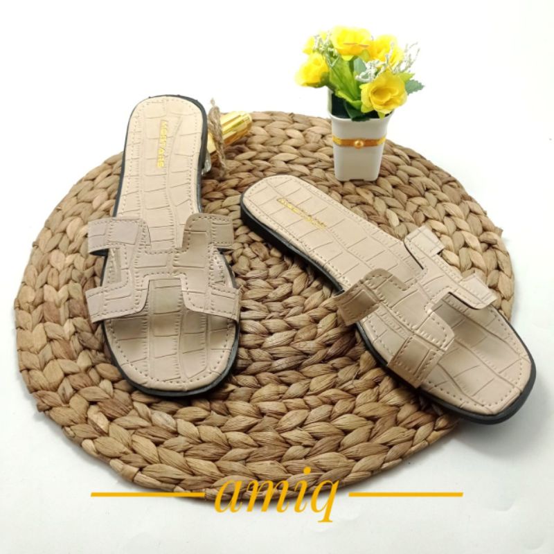 Slip Sandal Wanita Flats Croco H Teplek  kekinian