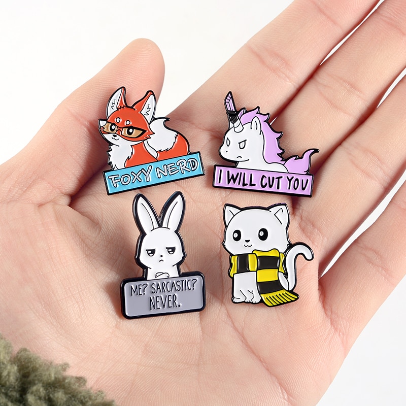 Bros Pin Enamel Desain Kartun Hewan Panda Kucing Kura-Kura Rubah Kelinci Untuk Kerah Pakaian