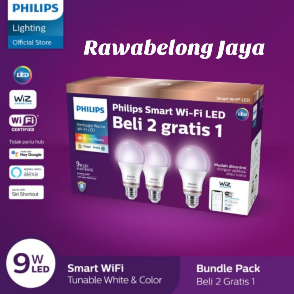 Jual LAMPU LED PHILIPS SMART WIFI 9WATT COLOR 16 JUTA WARNA BELI 2 ...