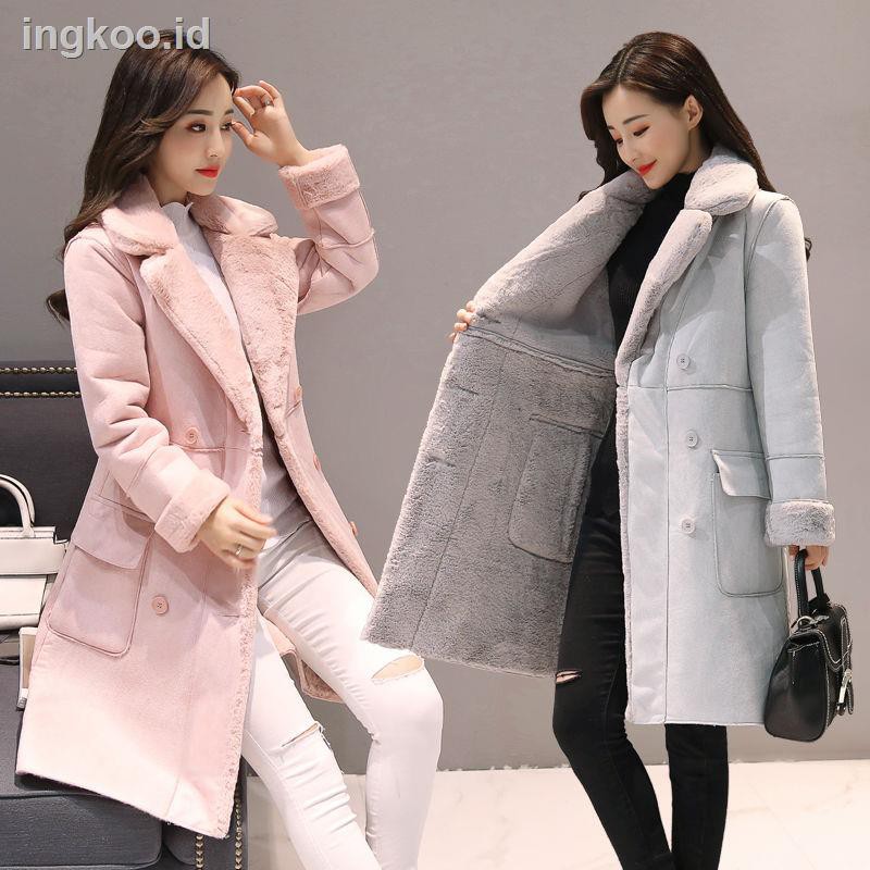  Mantel  Wanita Panjang Medium Bahan  Wol Tebal Versi Korea 