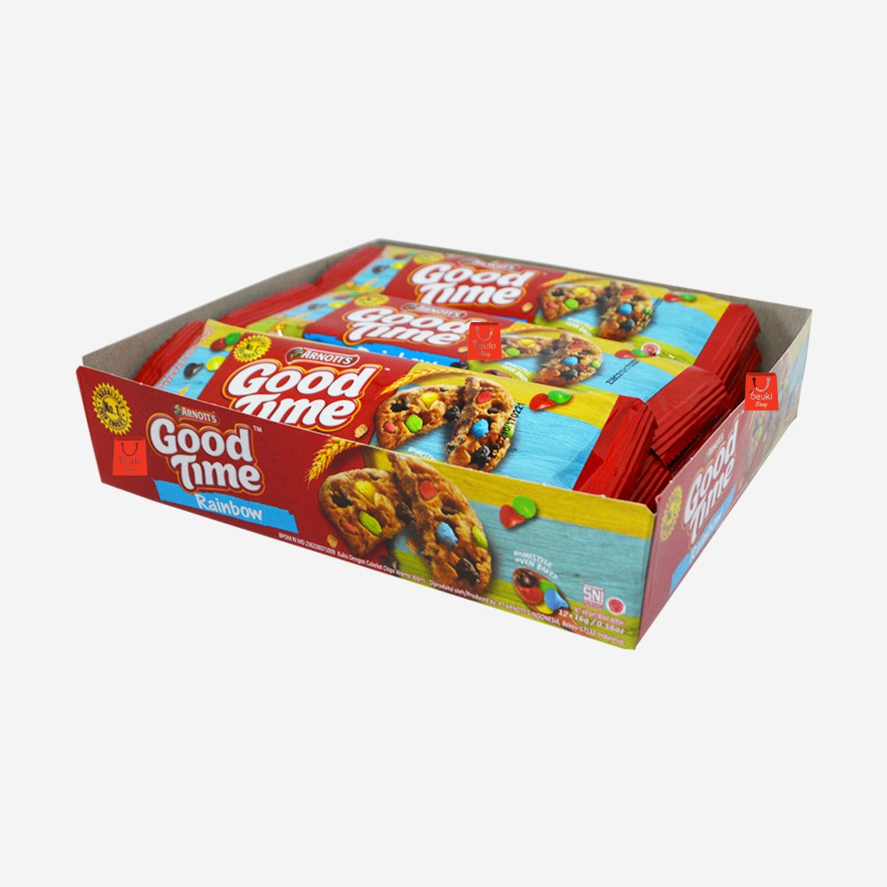 

BOX Good Time Rainbow Biskuit Coklat Renyah Dengan Taburan Choco Chip Melimpah - 12pcs x 16gr