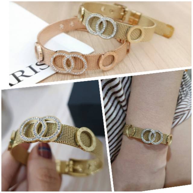 Gelang Titanium stainless steel Premium anti karat Bracelet titanium ori Rosegold gtt-0030