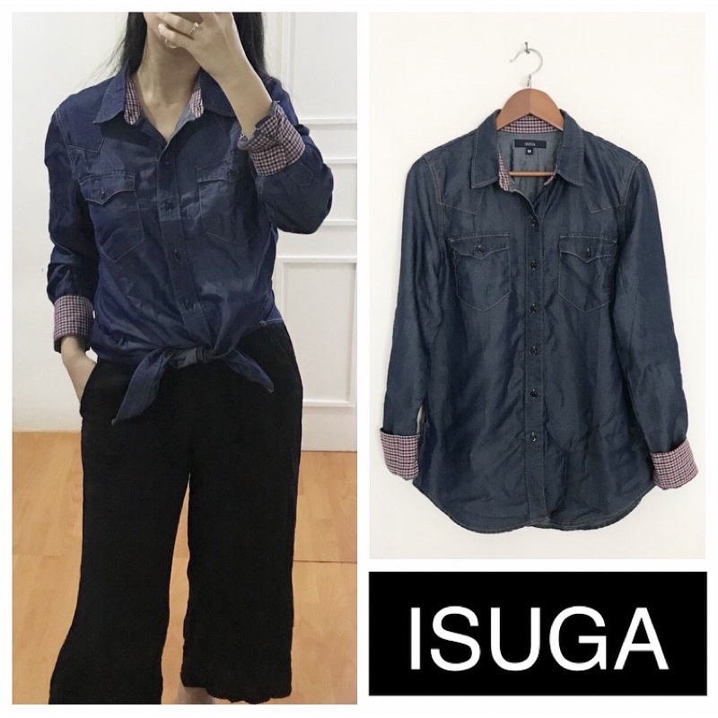 Kemeja jeans wanita / ISUGA denim button down plaid shirt