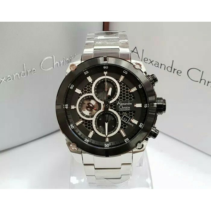 Jam Tangan Pria Alexandre Christie Original AC 6490MC SILVER HITAM