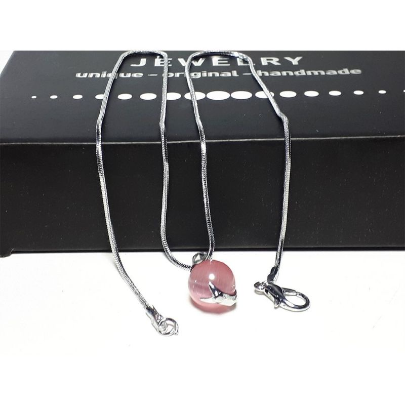 kalung wanita liontin batu giok MERAH MUDA kalung wanita murah kalung titanium