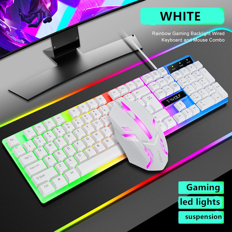 T-WOLF TF230 Rainbow LED Gaming Keyboard And Mouse Combo Bundle