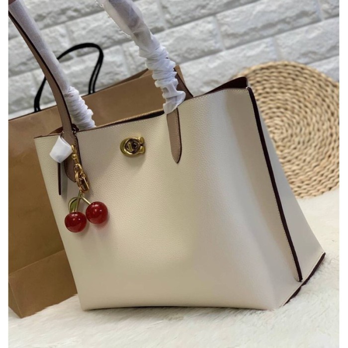 Coach Willow Tote Bag Grained Leather White