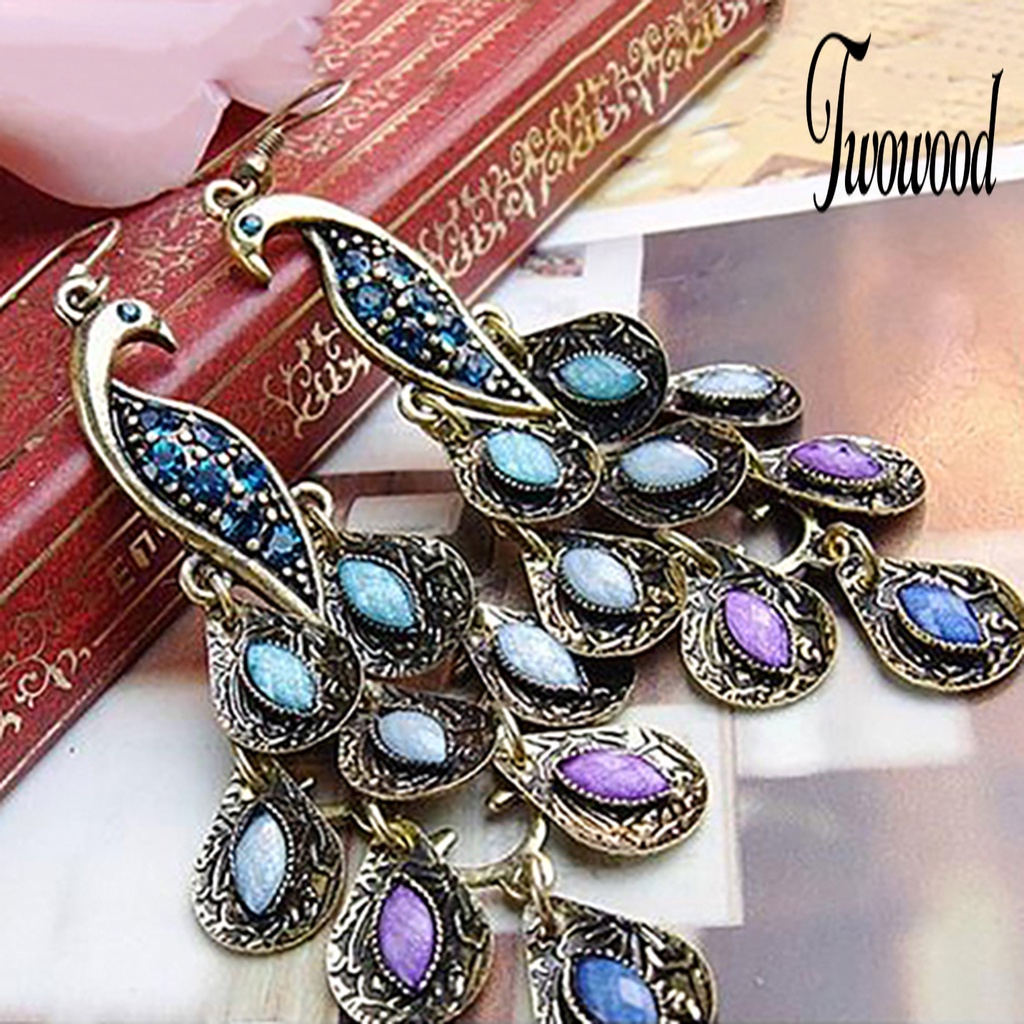 Anting Hook Dangle Bentuk Merak Gaya Bohemian Vintage Untuk Pesta