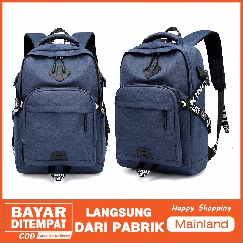 Mainland Tas Ransel Pria Kanvas Backpack Multifungsi Tas Laptop Sekolah USB Port Charger TR204