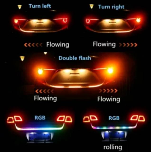 Led rgb bagasi mobil 12 volt/24 volt 150 cm