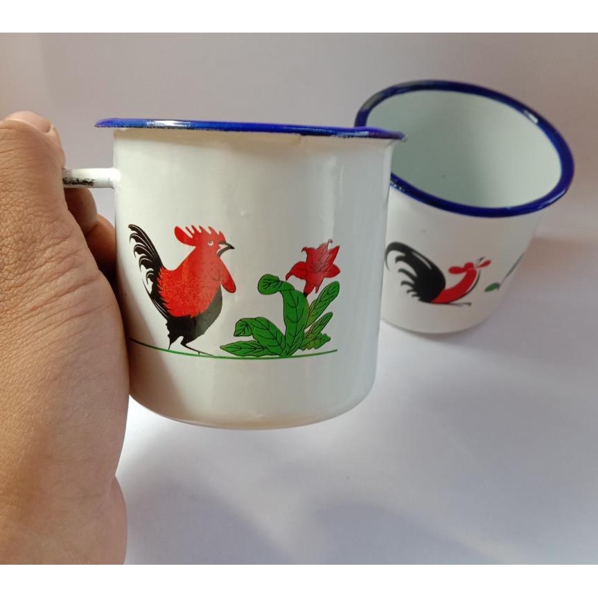 2PCS CANGKIR ENAMEL/SENG CUSTOME AYAM JAGO - CANGKIR KOPI -CANGKIR JADUL - CANGKIR KOPI