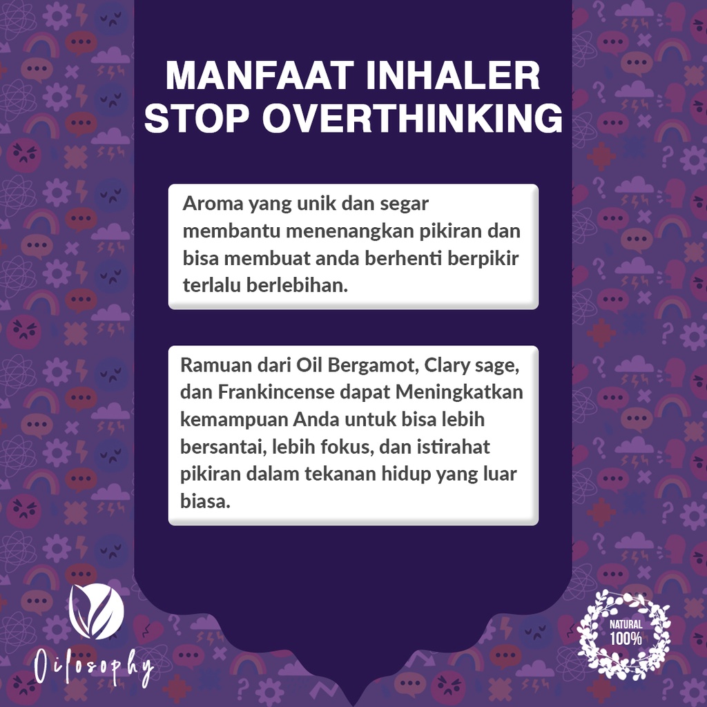 Inhaler Overthinking - Inheler Essensial Oil Aromatherapy Penenang Pikiran Penambah Imun Tubuh - Inhaller Aromaterapi Bergamot Essential Oil Herbal Frankincense Oil Relaxing Aroma - Pereda Stres Dewasa Pelega Hidung Herbal Paling Ampuh Original Murah COD