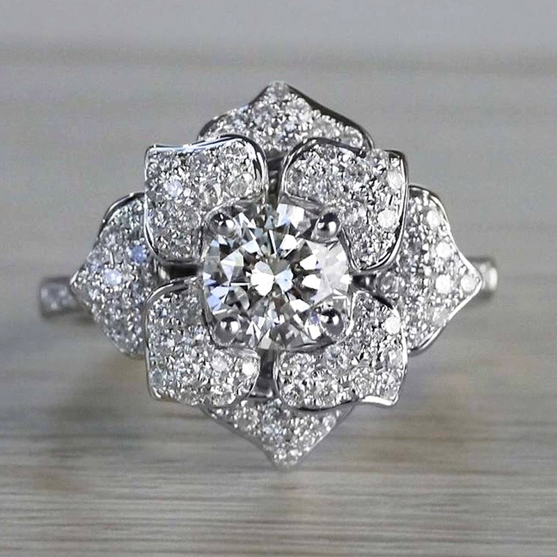 Cincin Sterling Silver Desain Bunga Hias Zircon Gaya Retro Eropa Amerika Untuk Wanita