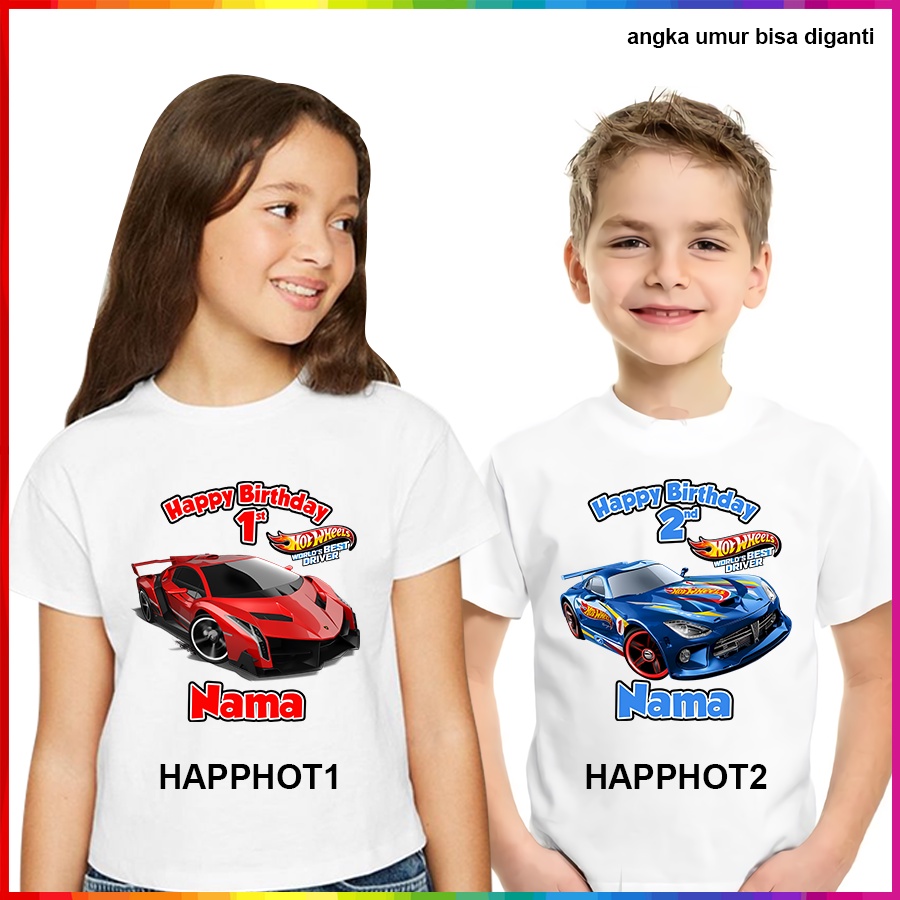 Kaos Ulang Tahun Hot Wheels HotWhels ULTAH COUPLE ANAK DAN DEWASA