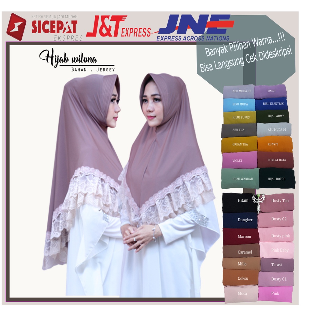 jilbab instant Renda pasmina plisket Jersey Syari Fashion Muslim Wanita Dewasa Hijab Renda Wilona