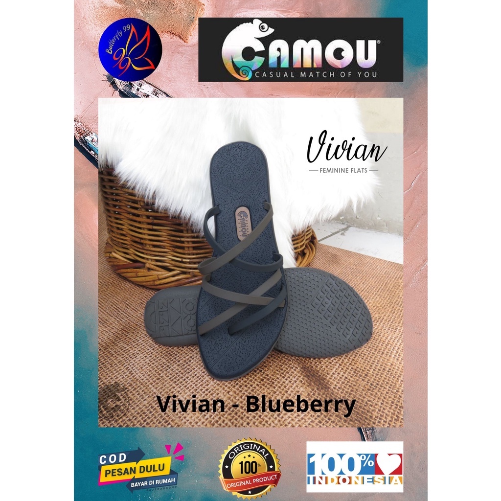 Vivian Sandal Wanita Sandal Flat Sandal Original Sandal Camou   Tipe : Vivian Blueberry