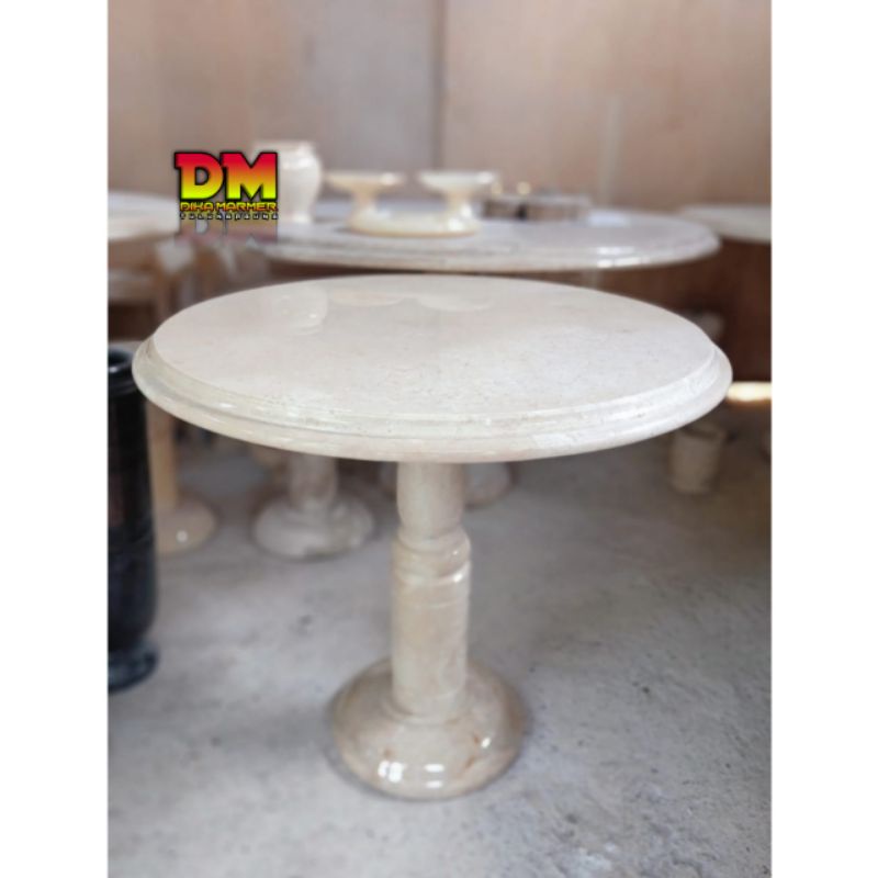 Meja Makan Marmer Putih Bulat