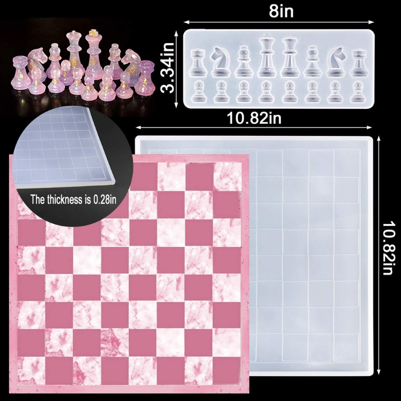 SIY  Chess Board Silicone Resin Mold 2Pcs Chess Silicone Mold Chess Board Molds for Resin Casting Chess Board Mold DIY Crafts