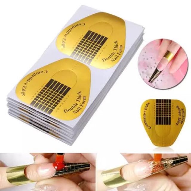 【 COD 】 1pc ROUND golden gold nail form acrylic gel extension / kertas form bentuk sambung kuku nailart