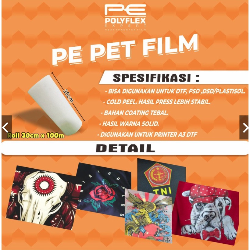 Transfer Pet Film sablon DTF Digital Transfer Film - Lebar 30CM, 50CM, 60CM METERAN