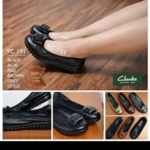 Sepatu wanita clarks flat yc-191 leather