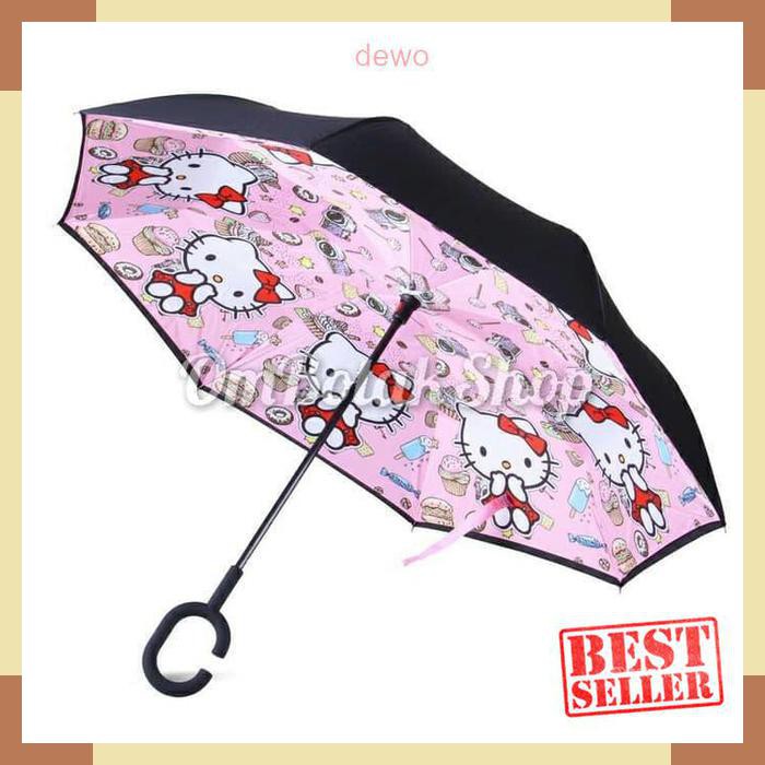 Payung Terbalik Hello Kitty Karakter Sanrio. Reverse Inverted Umbrella