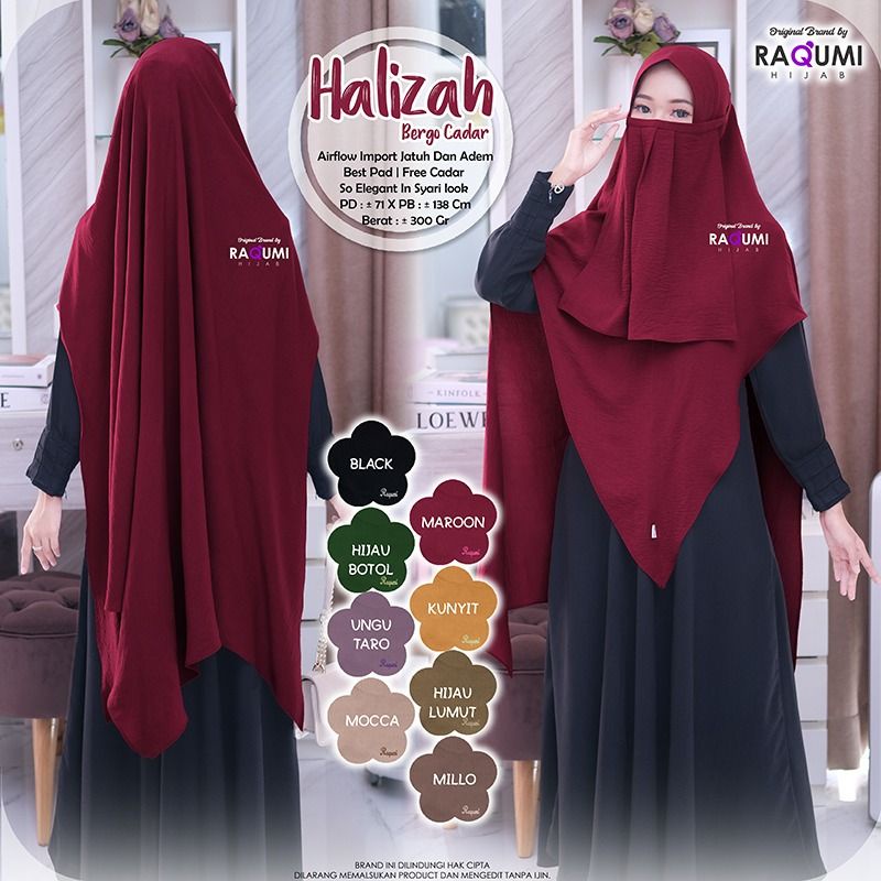 HALIZAH RAQUMI KHIMAR PESTA KHIMAR KONDANGAN PREMIUM KHIMAR CADAR  exela abmuda