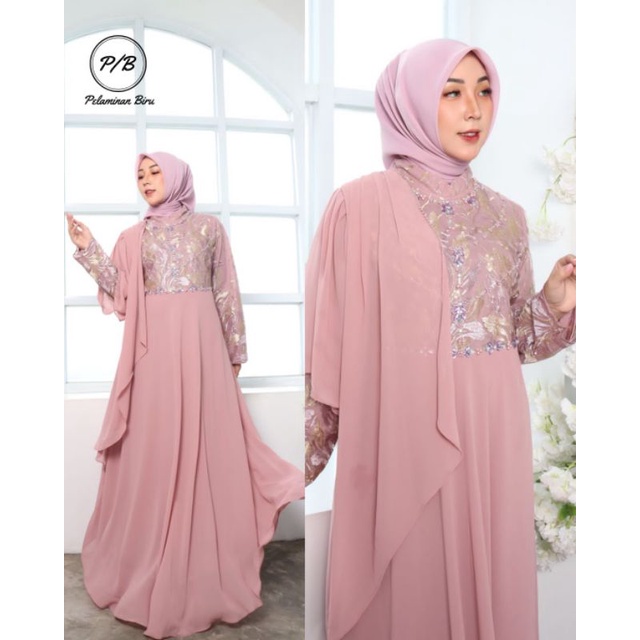 Gamis Twotone Bordir Payet Original Butik