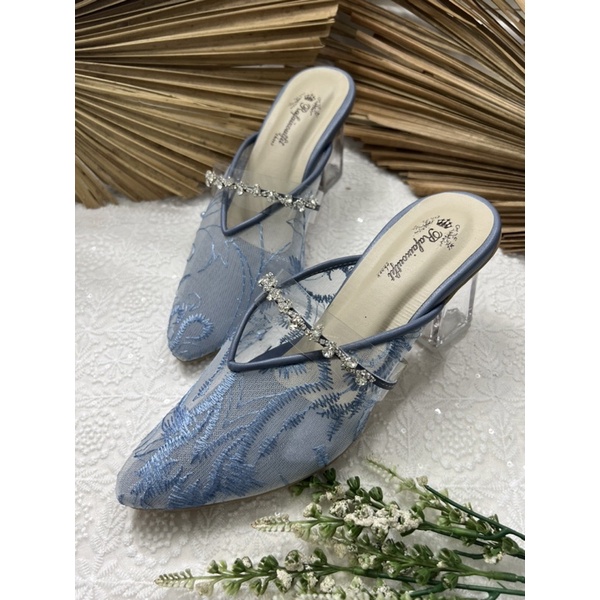 sepatu wanita pesta azwa iceblu 7cm kaca