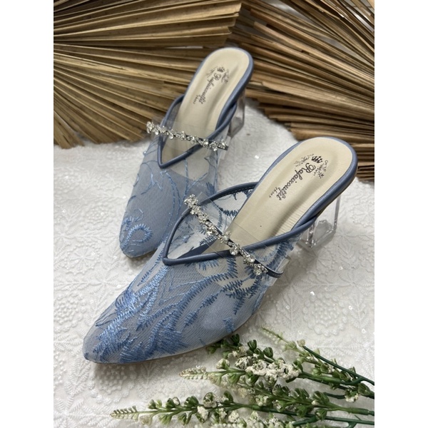 sepatu wanita pesta azwa iceblu 7cm kaca