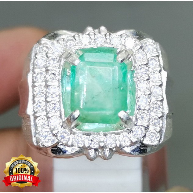 Cincin Batu Akik NATURAL ZAMRUD KOLOMBIA Ring Perak