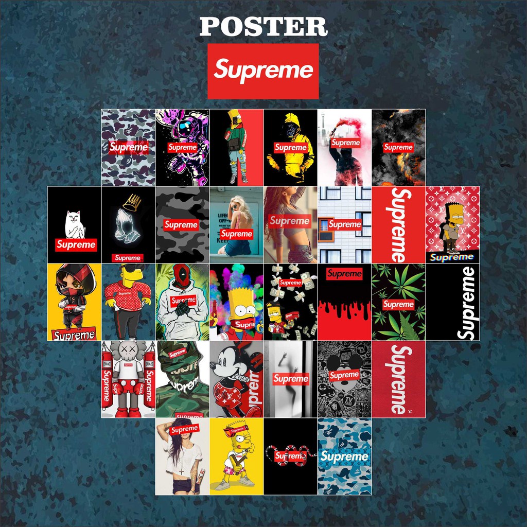 DEKORASI KAMAR POSTER DINDING AESTHETIC SUPREME / POSTER DINDING KAMAR COWOK Isi 32pcs