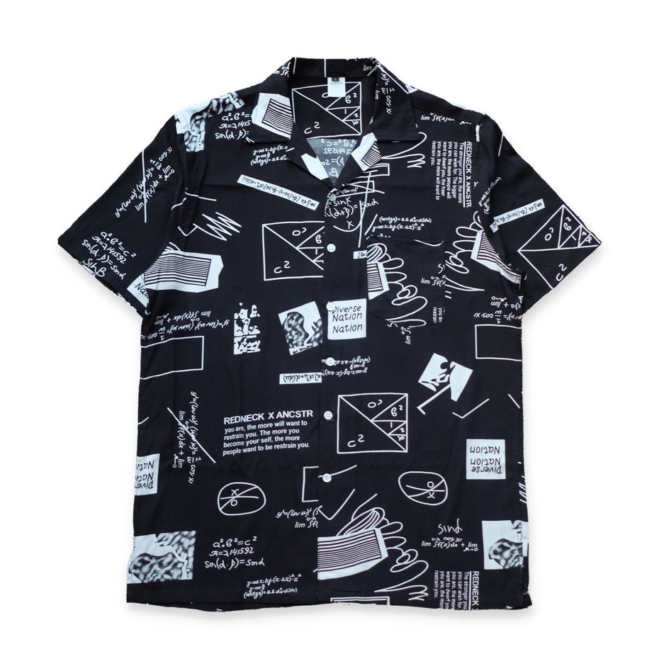 SANVANINA Kemeja Hawai Pria Kekinian Printing - Math Black Casual Shirt E-2010