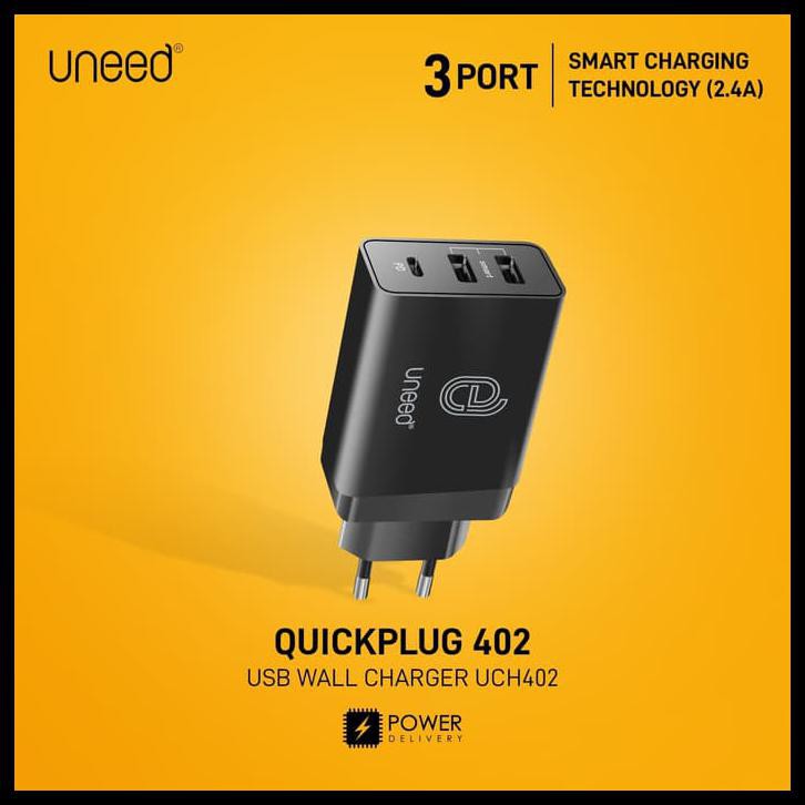 UNEED QUICKPLUG SMART CHARGER 3 PORT WITH POWER DELIVERY - UCH402