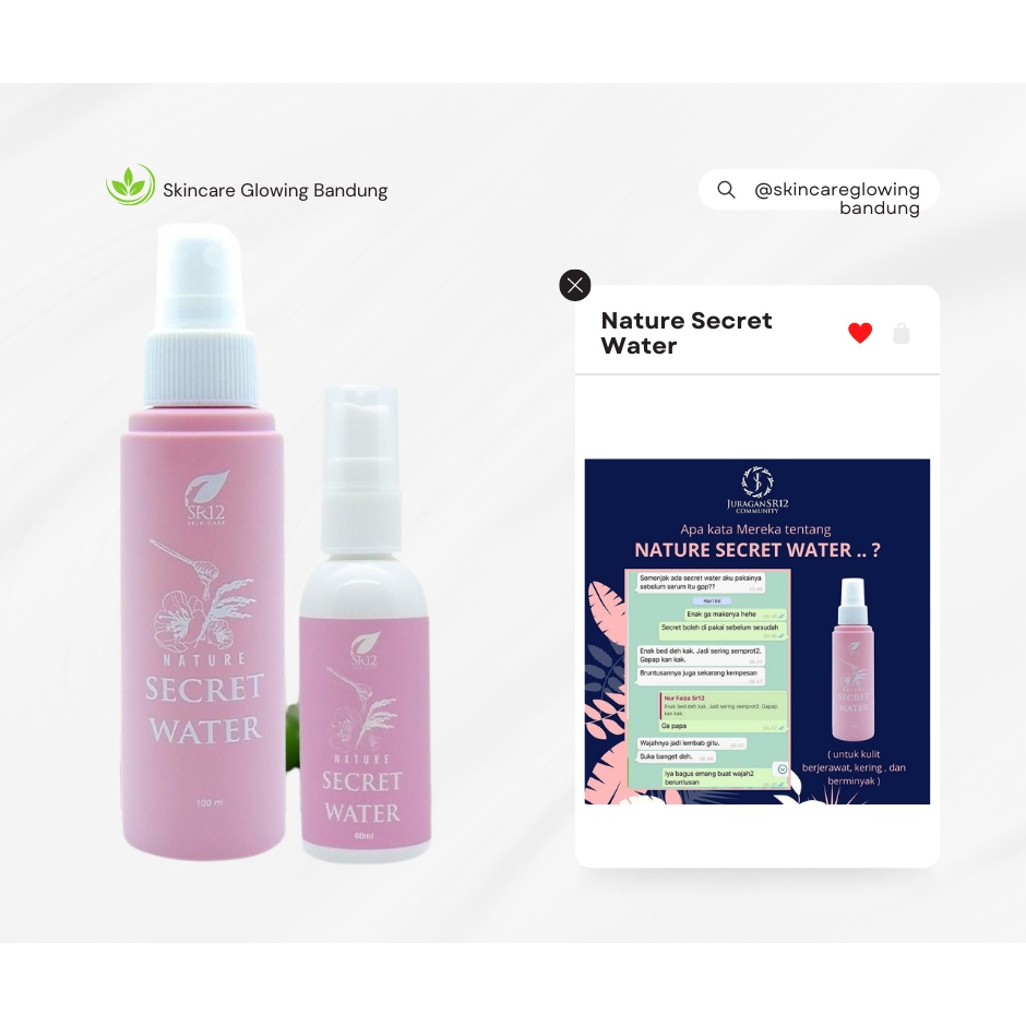 SR12 Nature Secret Water Facial Spray Lidah Buaya Pelembab Wajah Merawat Kulit Berjerawat Face Mist Primer Setting Spray