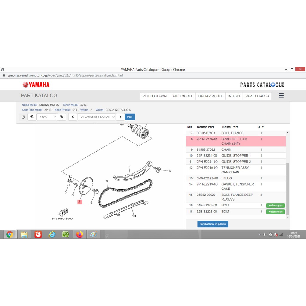 GIGI SINTRIK SPROCKET CAM CHAIN MIO M3 FINO FI 125 ORI YGP 2PH-E2176-01-2