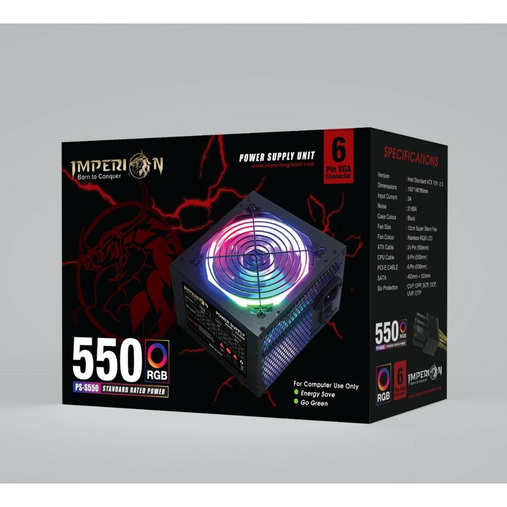 Psu Gaming Imperion 550W RGB Led rainbow Power supply