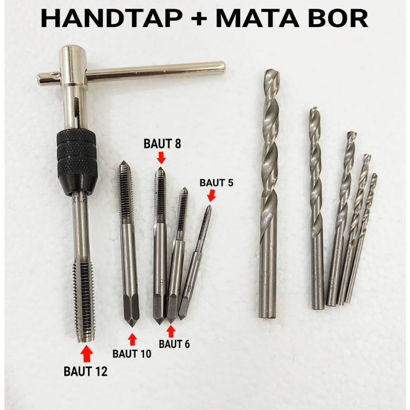 10 pcs Hand Tap Set + Mata Bor Senai Drat Baut Pembuat Derat Ulir Baud Handtap Handtab Hand Tab Metric Tool / Metric Tap Reamer Set