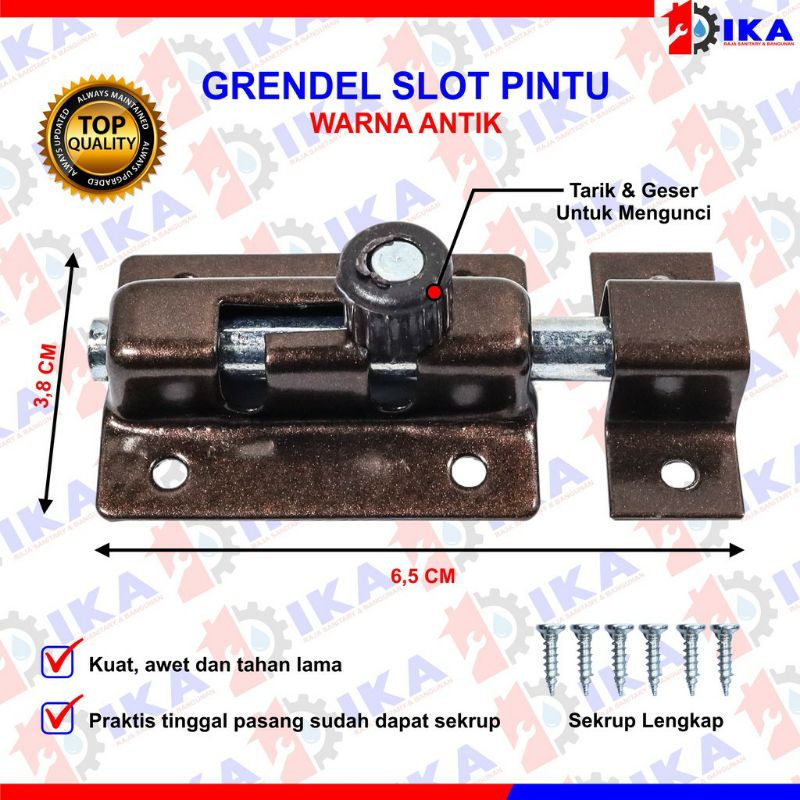 Grendel Tower Bolt VOC Slot Pintu Jendela 2 Inci / 5 cm l  Skrup Baut MODEL PER TINGGAL TARIK ORI