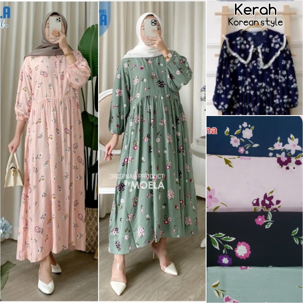 MIDI DRESS RAYON MOTIF BUNGA / Homey Dress Midi Kerah Renda Resleting Busui