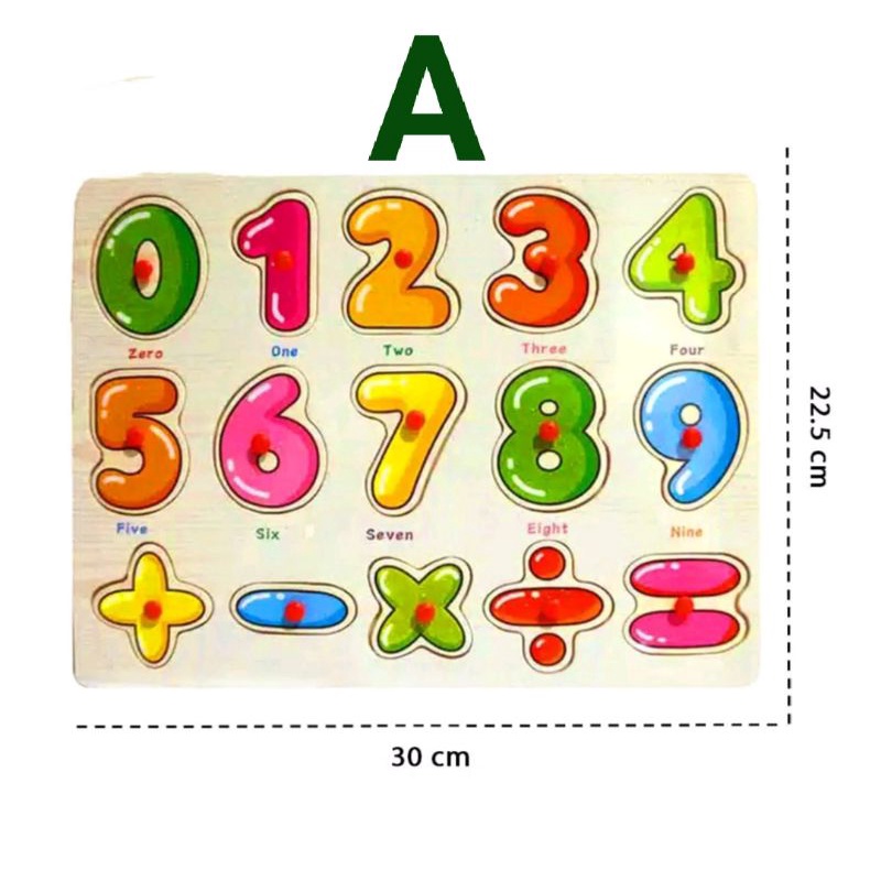 Puzzle Kayu Huruf Angka Mainan Edukasi Anak Montessori Membaca Berhitung