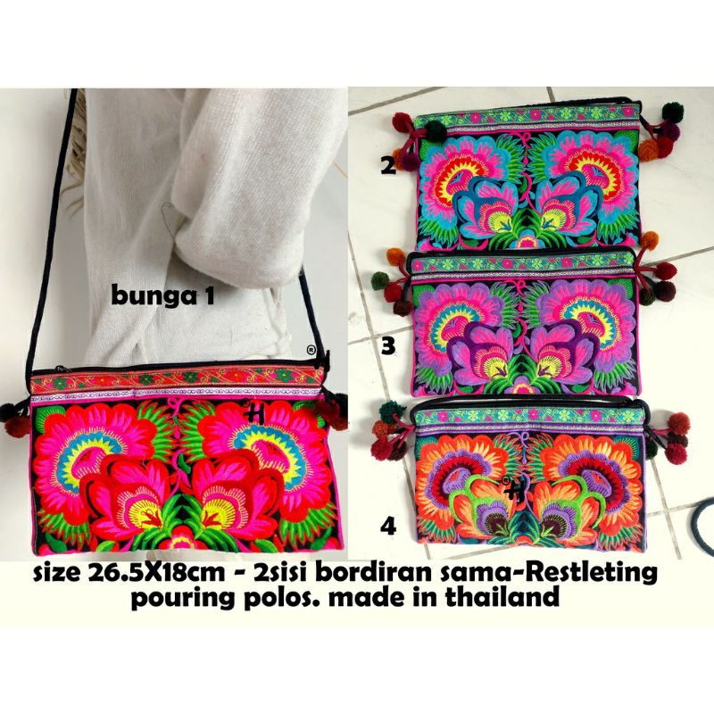 Tas selempang bordir Thailand oleh-oleh souvenir Bangkok kode bunga 1-11