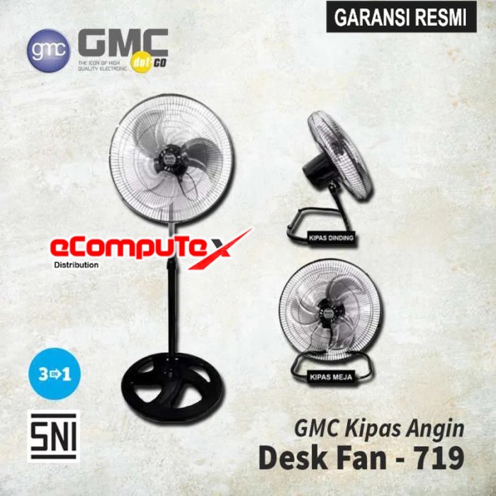 KIPAS ANGIN GMC 719 DESK FAN 3 IN 1 18 INCH SWING BALING BESI - GARANSI RESMI