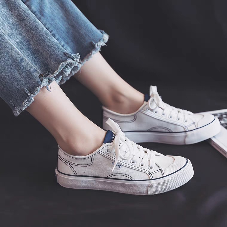 [ PAKAI DUS SEPATU ] IDEALIFESHOES Sepatu Wanita Sneaker Putih Garis Biru Import Sport Sepatu Casual Korea Style Murah-6