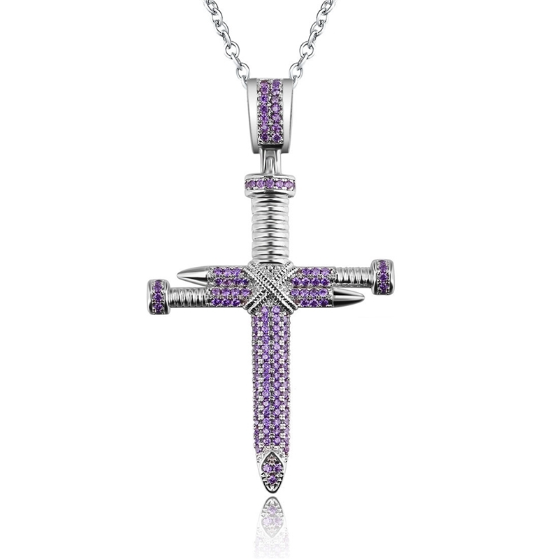 Cross Amethyst Pendant Kalung Wanita / Aksesoris Perhiasan Fashion