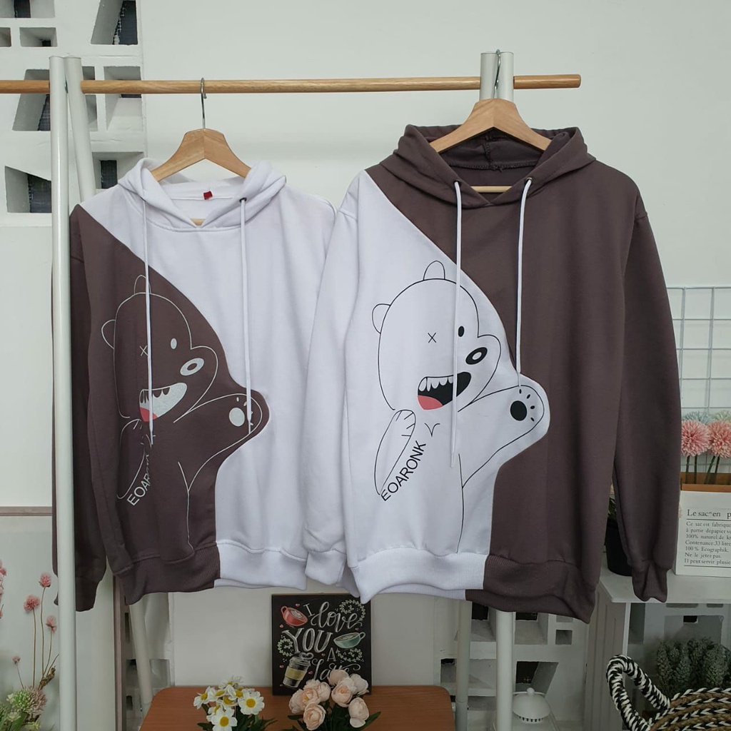 BURGUNDY BEAR SWEATER HOODIE BAHAN FLEECE