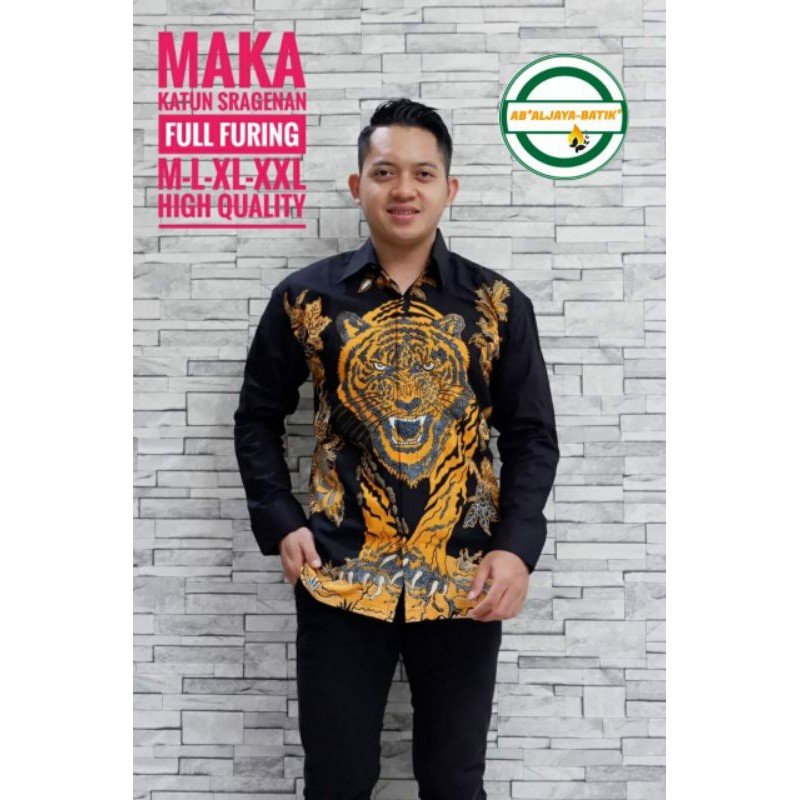 Kemeja Batik Lengan Panjang Motif Harimau Batik Lapis Furing Terbaru Batik Pria Motif Macan MAKA